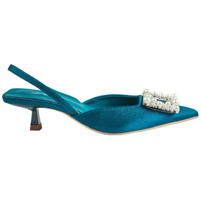 Viola Satin Kitten Heel-Dark Teal